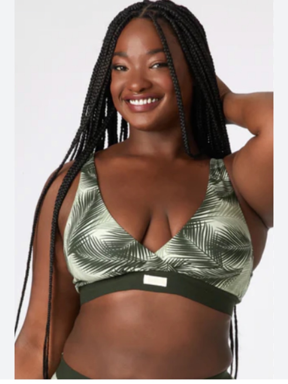 Kindly L NWT Palm-Print Wireless Bralette in Olive Green